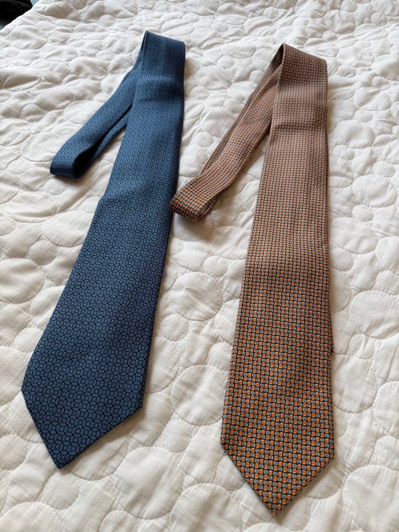 美品 HERMES エルメス ネクタイ 2本セット シルク100% ブルー