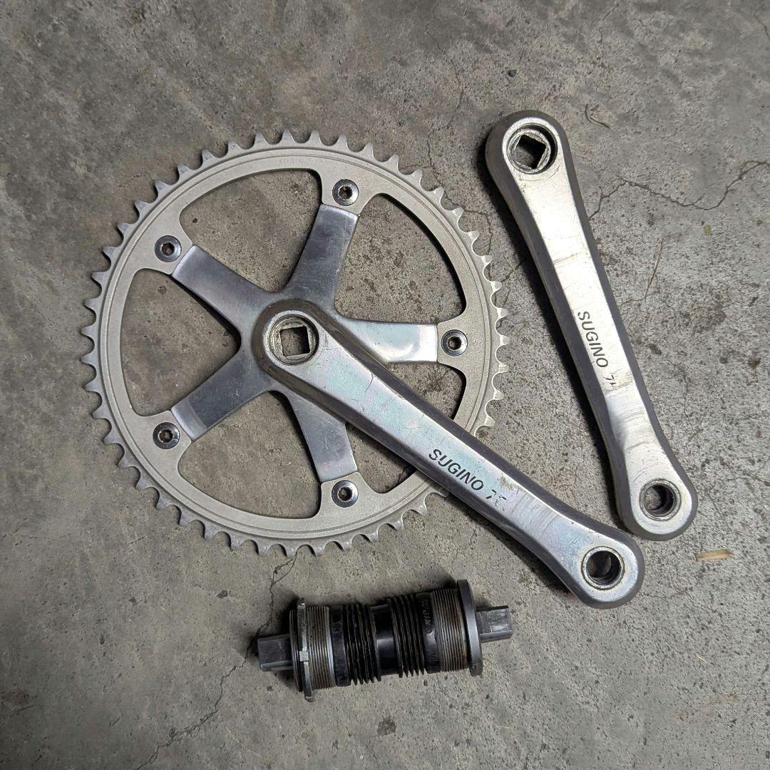 中古sugino75 ピスト用クランク165mm NJS刻印48ギヤ BB付き