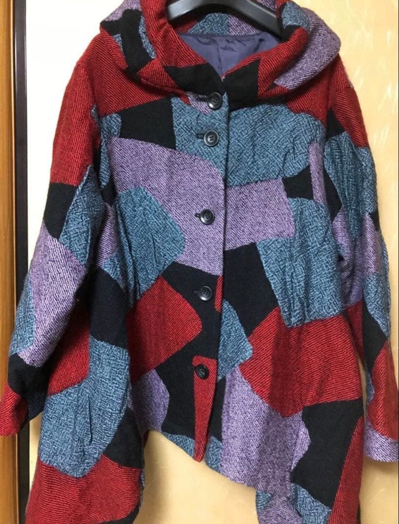 慈雨 センソユニコ ウールコート アシンメトリー　パッチワーク