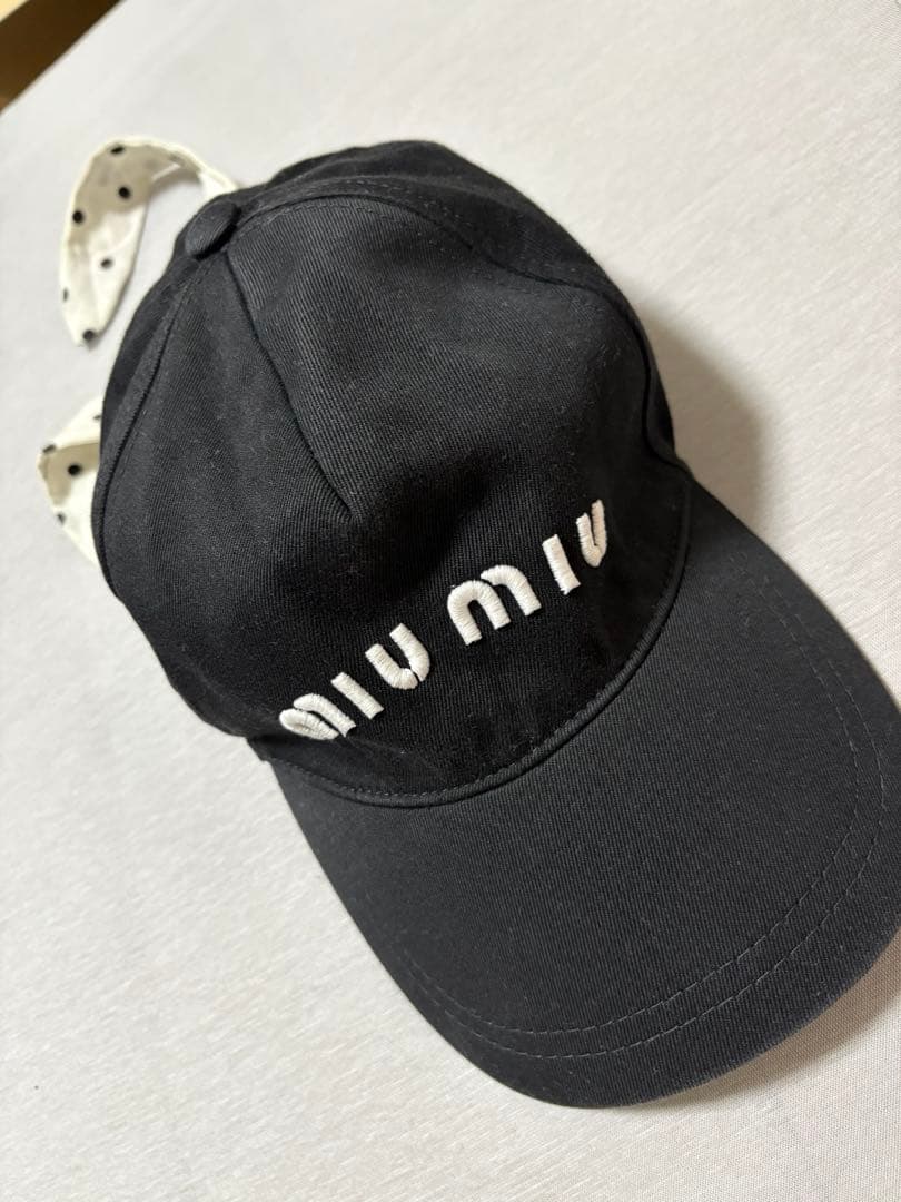 miumiu コットン　ベースボールキャップ　ドットリボン