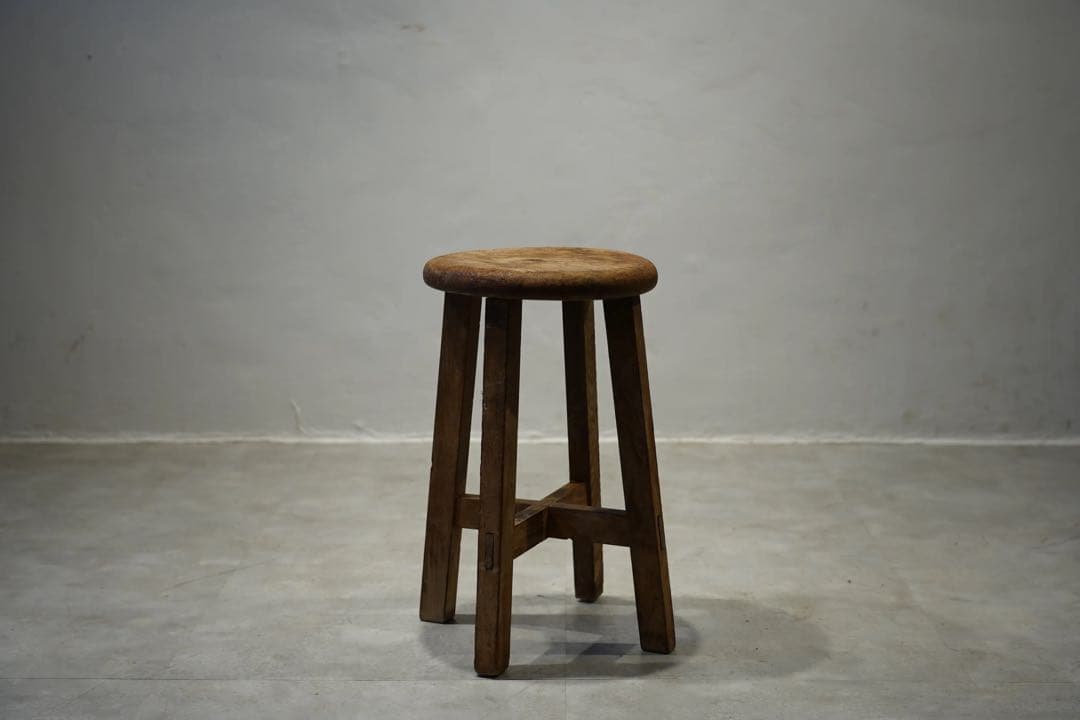 木製丸スツール　古木　昭和レトロ　ビンテージチェア