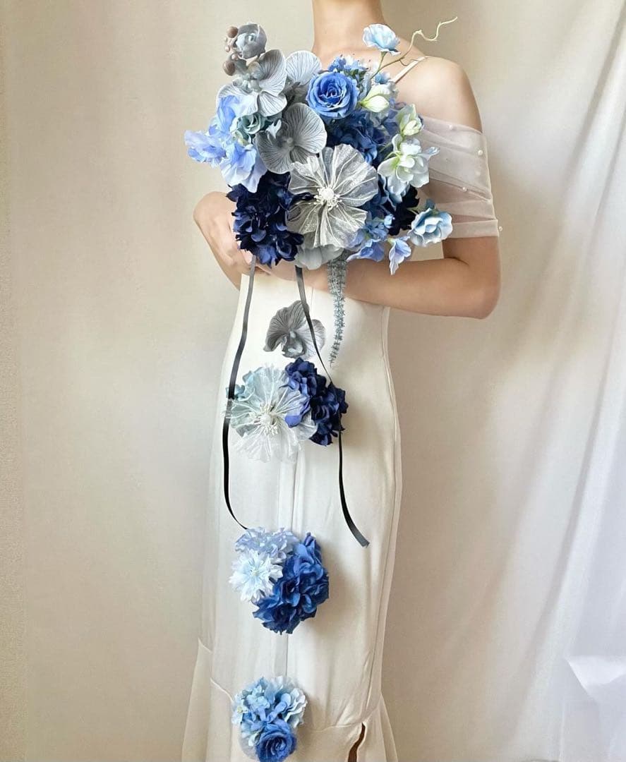 ブーケ　ウェディング　キャスケード クラッチブーケ　ブートニア（仮）