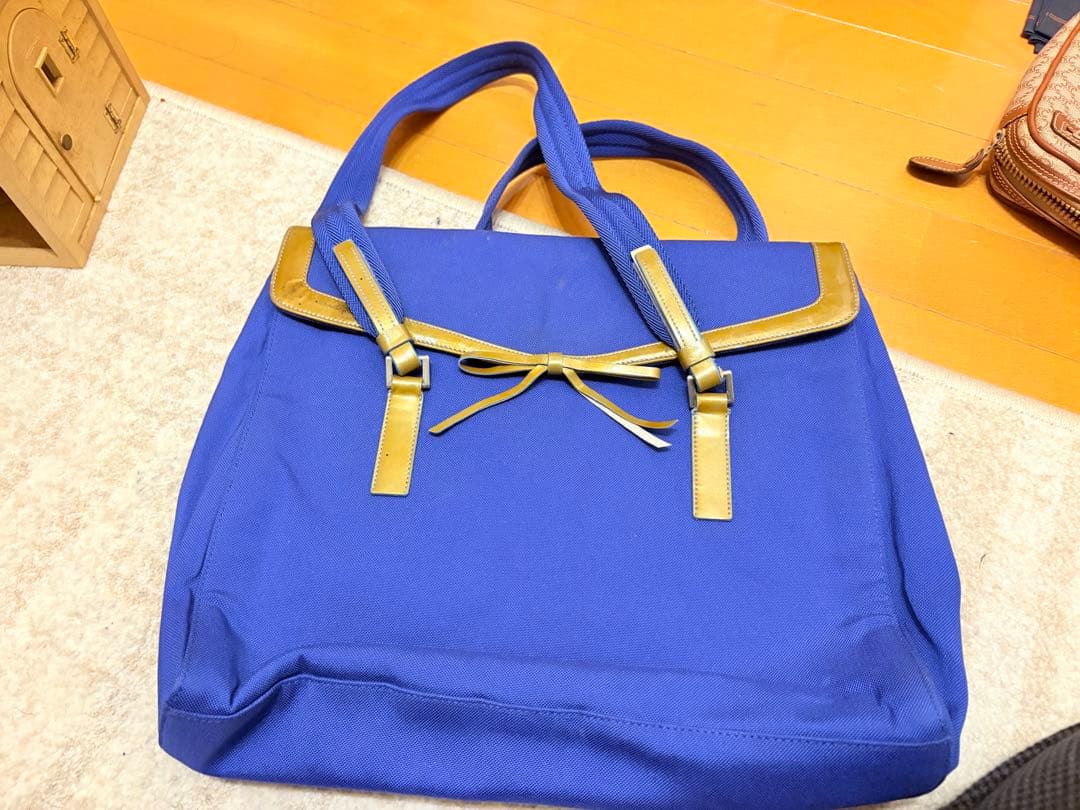 Ｒ*Ｅ様 プラダ PRADA ロゴプレート リボン トートバッグ ナイロン ブル