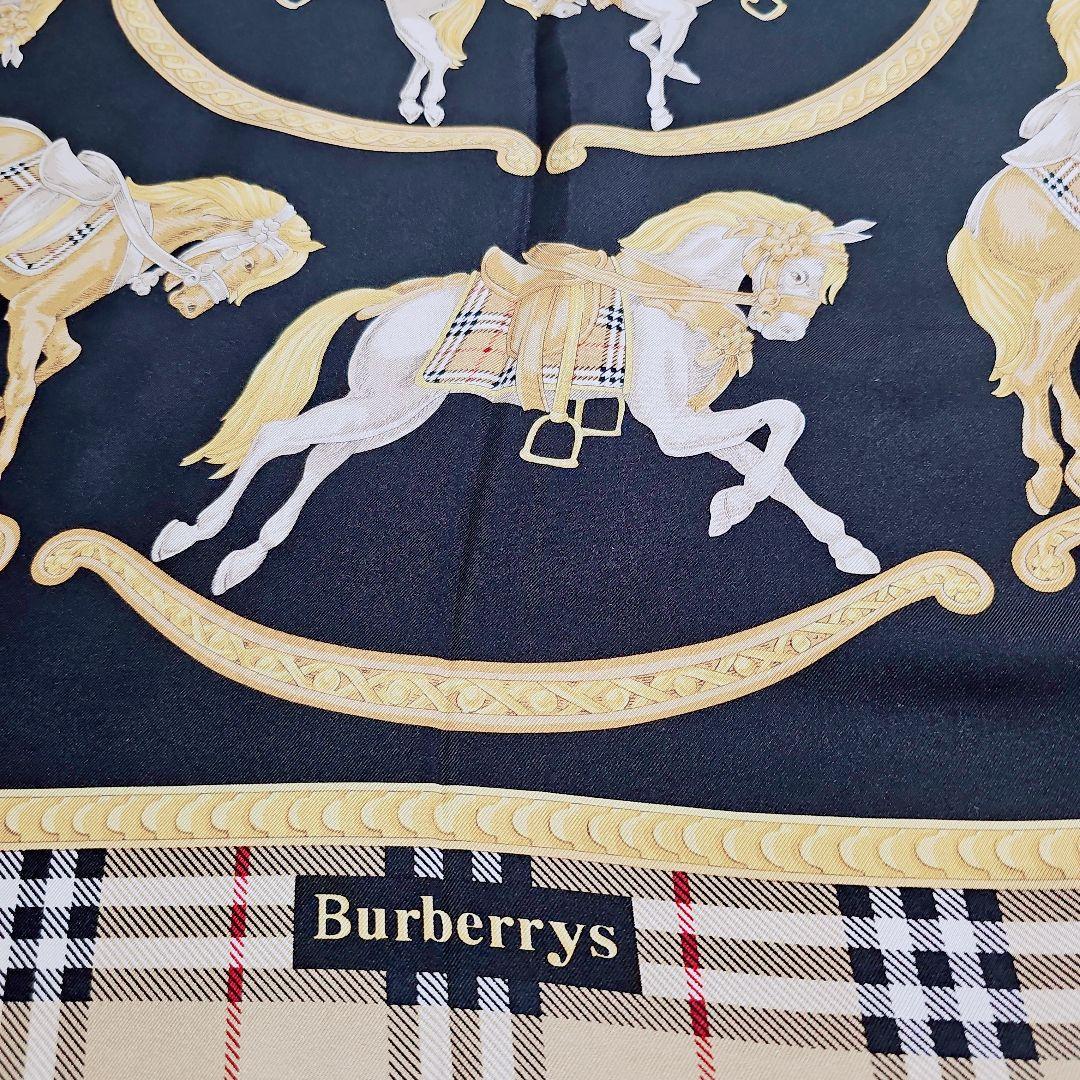 極美品✨BURBERRY　大判正方形　シルクスカーフ　ホース柄　ノバチェック