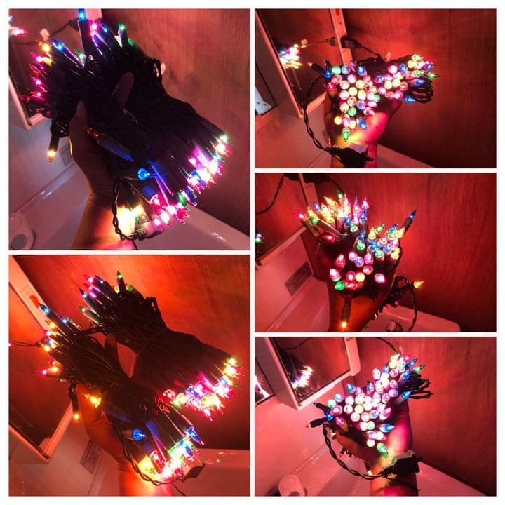 【新品未使用】防雨型イルミネーションライト/緑コード/カラー球/点滅型