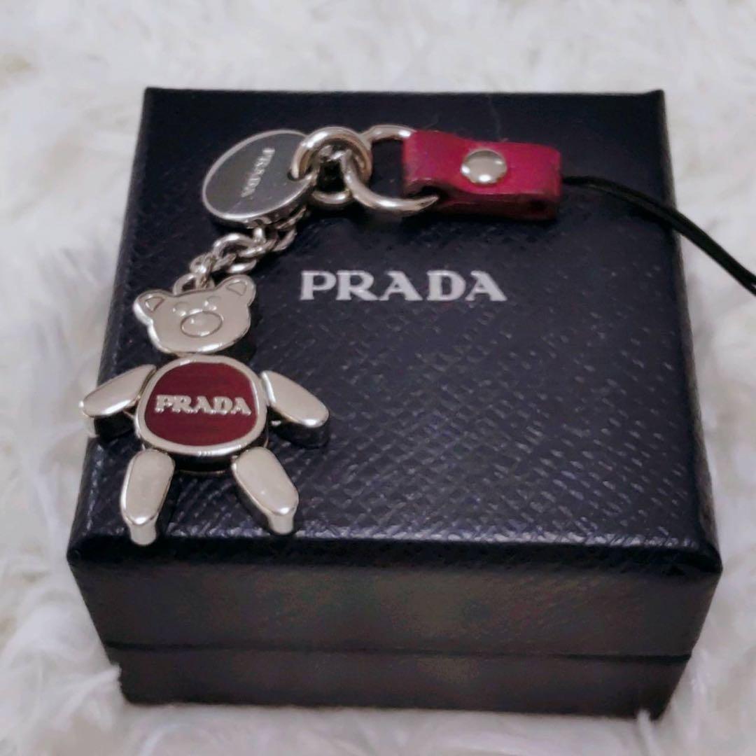 【希少美品】PRADAプラダ クマ キーホルダーストラップ 黒/赤