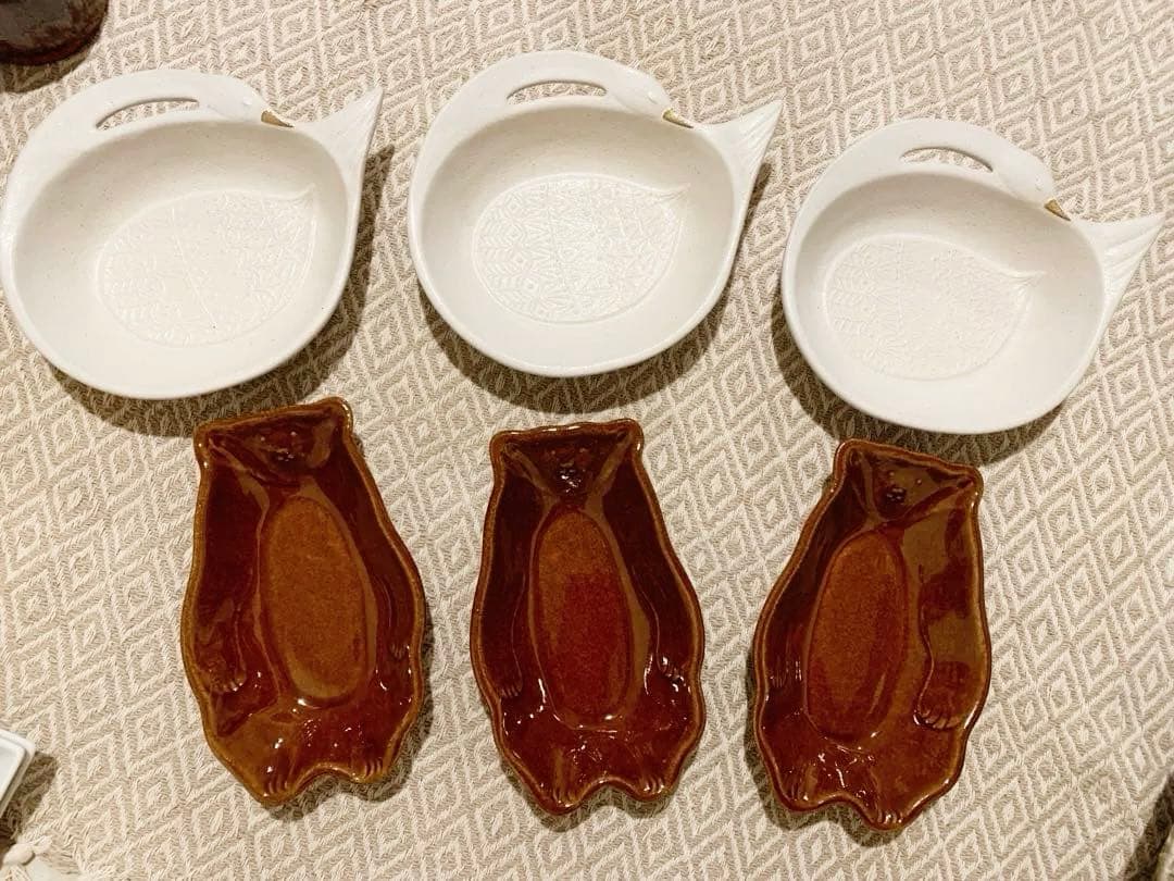 よしざわ窯　新品＊廃盤レアくまめばち白鳥スープ小鉢各3枚6枚セット　益子焼