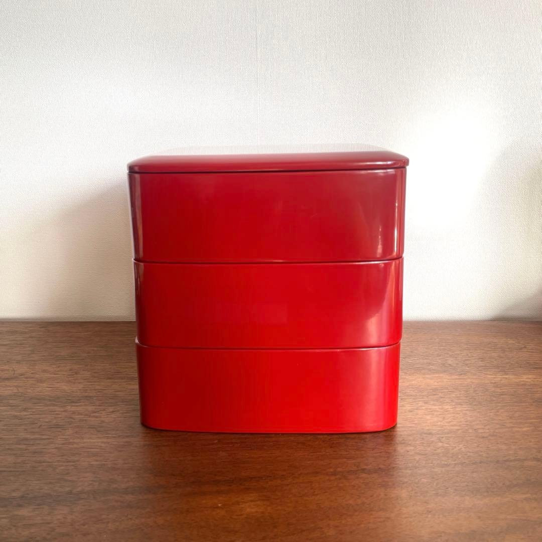 重箱　漆器　朱赤　三段重　木製漆器