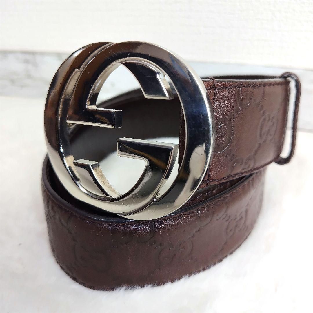 ✨ GUCCI✨ベルト インターロッキング  シルバー グッチシマ　ブラウン