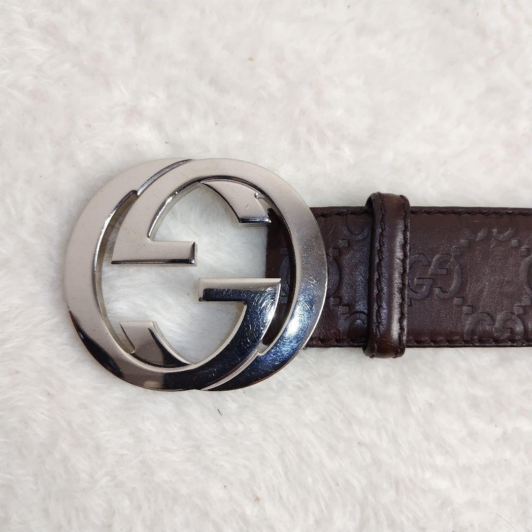 ✨ GUCCI✨ベルト インターロッキング  シルバー グッチシマ　ブラウン