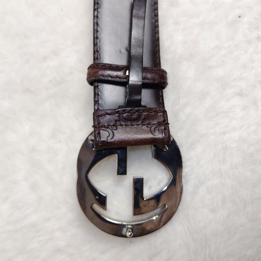 ✨ GUCCI✨ベルト インターロッキング  シルバー グッチシマ　ブラウン