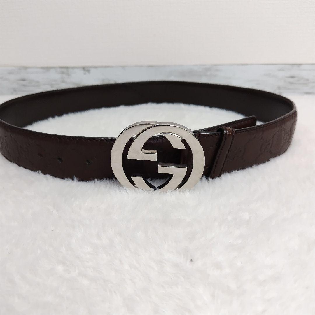 ✨ GUCCI✨ベルト インターロッキング  シルバー グッチシマ　ブラウン
