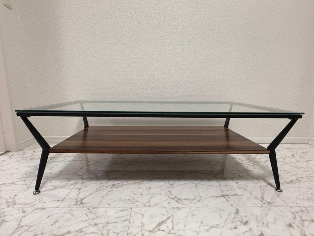 モダン ガラス 木製 リビングテーブル 幅120cm