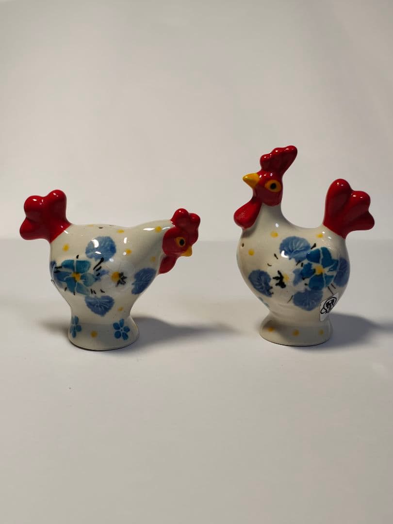 ポーリッシュポタリー　「ニワトリ　オス　メス」