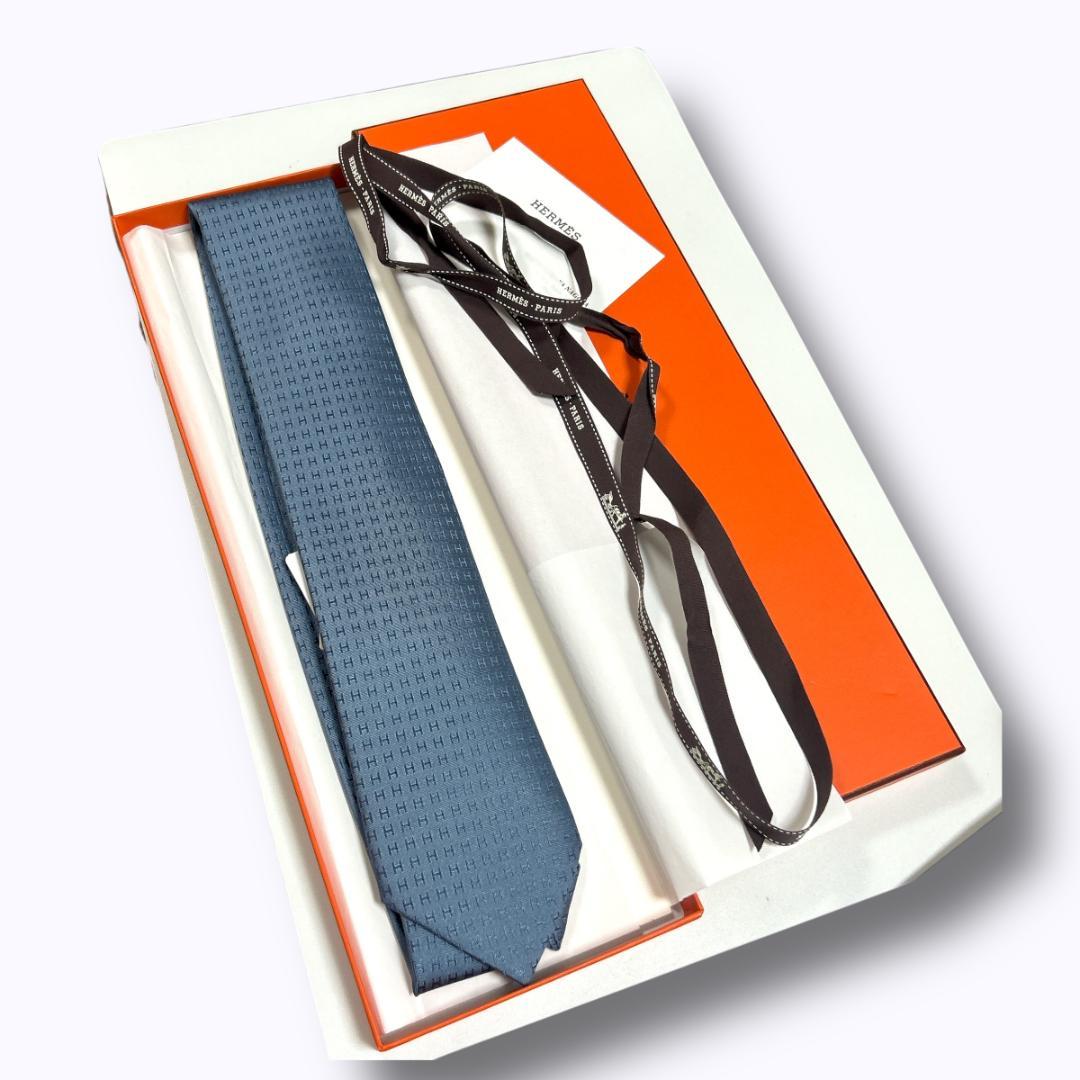新品　エルメス ネクタイ ファソネ　光沢 H柄 シルク 箱付 ビジネス