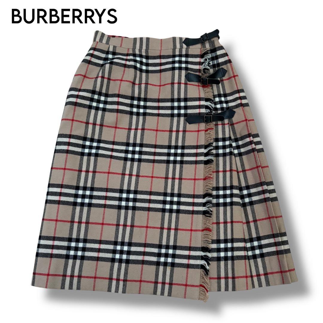 【BURBERRYS】　三連レザーベルトチェックウール 巻きスカート　9AR