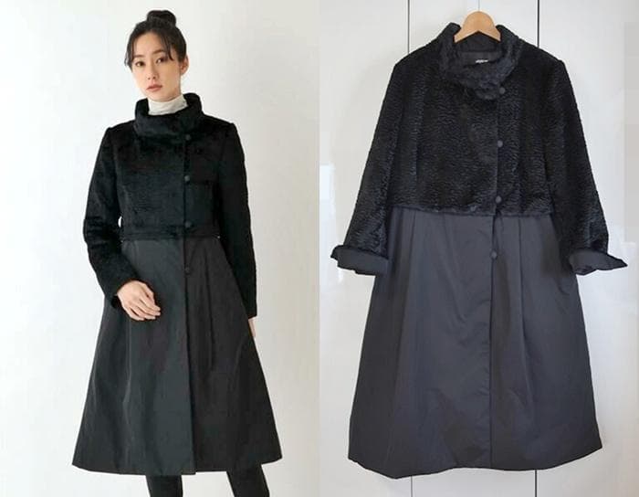 美品■ ヒロコビス■大きいサイズ15号■異素材ドッキングロングコート定価7.5万