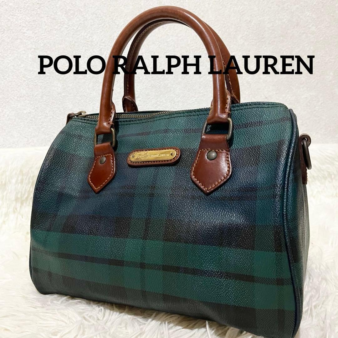 ポロ ラルフローレン　ミニ ボストンバッグ　ハンドバッグ　チェック柄　PVC