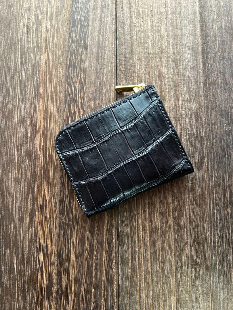 クロコダイル　ポロサス　ブラック　コンパクトウォレット　財布　ハンドメイド