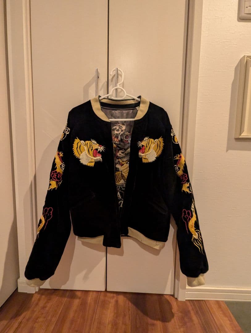 スカジャン 虎とドラゴン刺繍 Japan　ベロア　別珍　ヴィンテージ