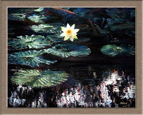 大型F50号の絵画。睡蓮の水彩＋パステル画 木製仮縁付き