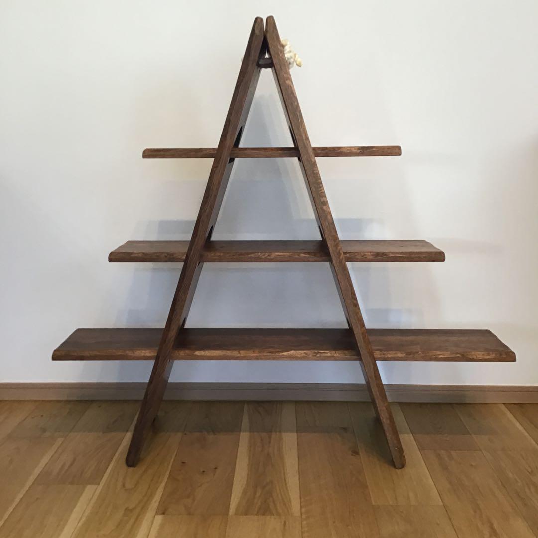 木製三角形ラック 3段 ブラウン