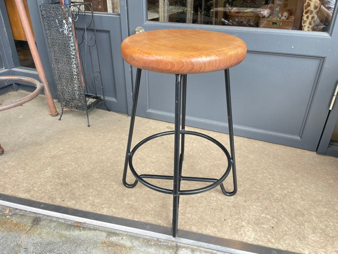 B7107【無垢×アイアン】ラウンドスツール アイアンスツール