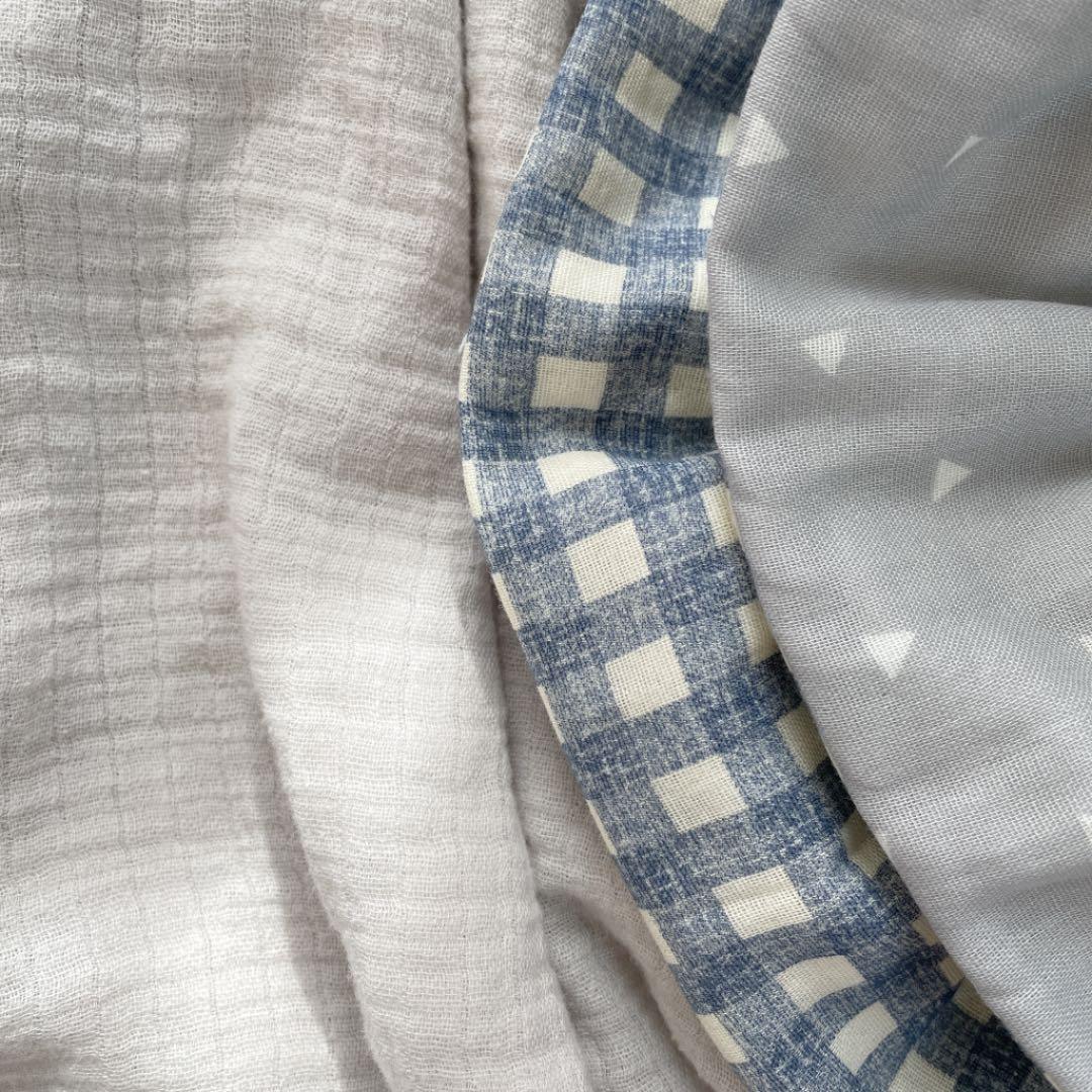 再販★デニムギンガムチェック×三角グレー★ ハンドメイド　リバーシブル　スタイ