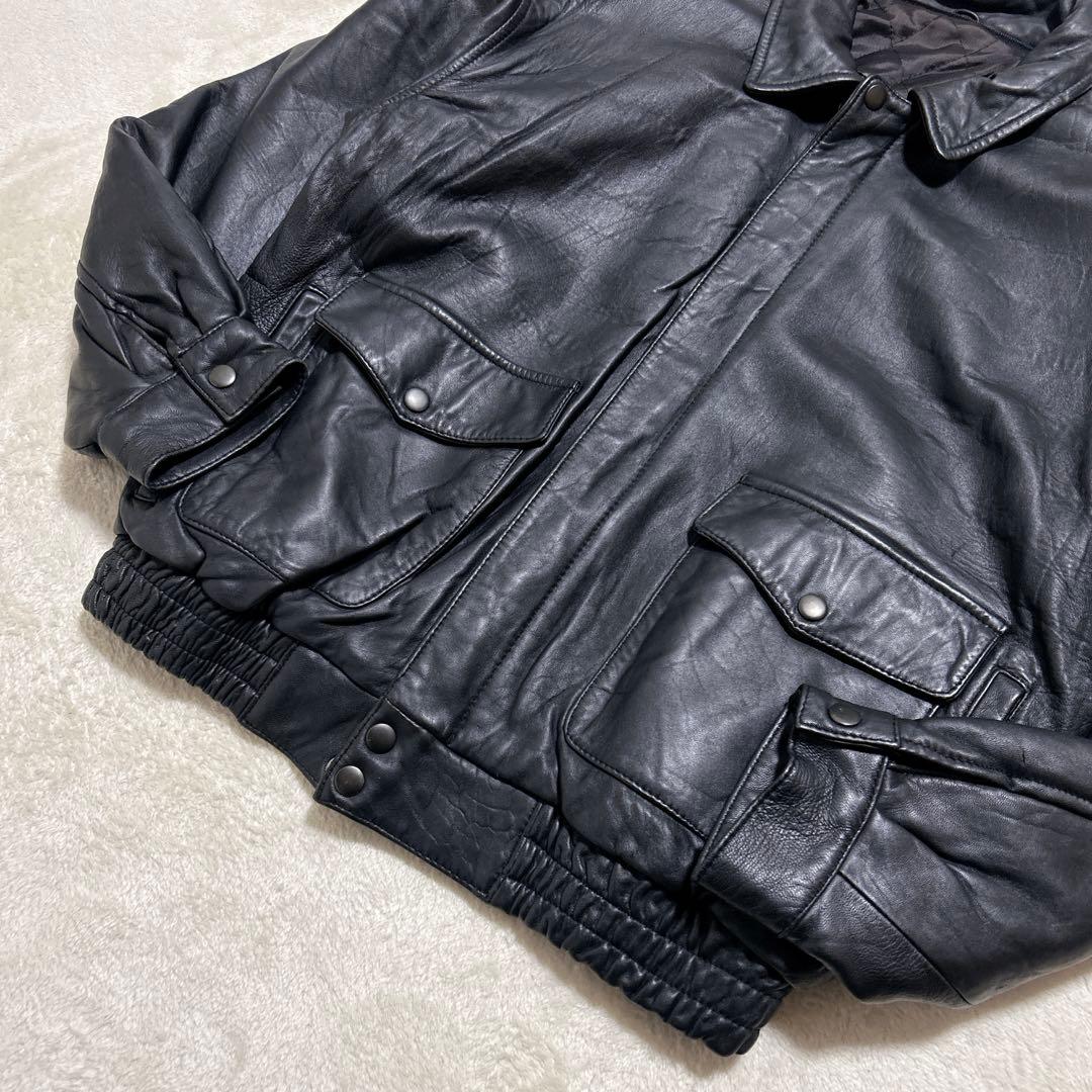 美品 90s フライトジャケット L ラムレザー A-2 短丈 ブラック　黒