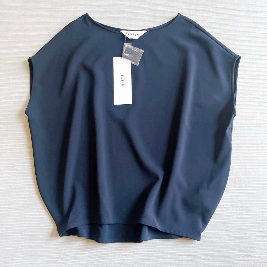 ＊未使用タグ付【ソージュ】ショートスリーブコクーンブラウス　ネイビー　M