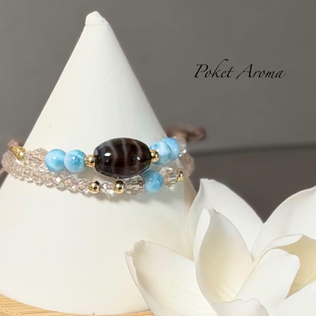 『水紋』天珠とラリマーのマクラメブレスレット