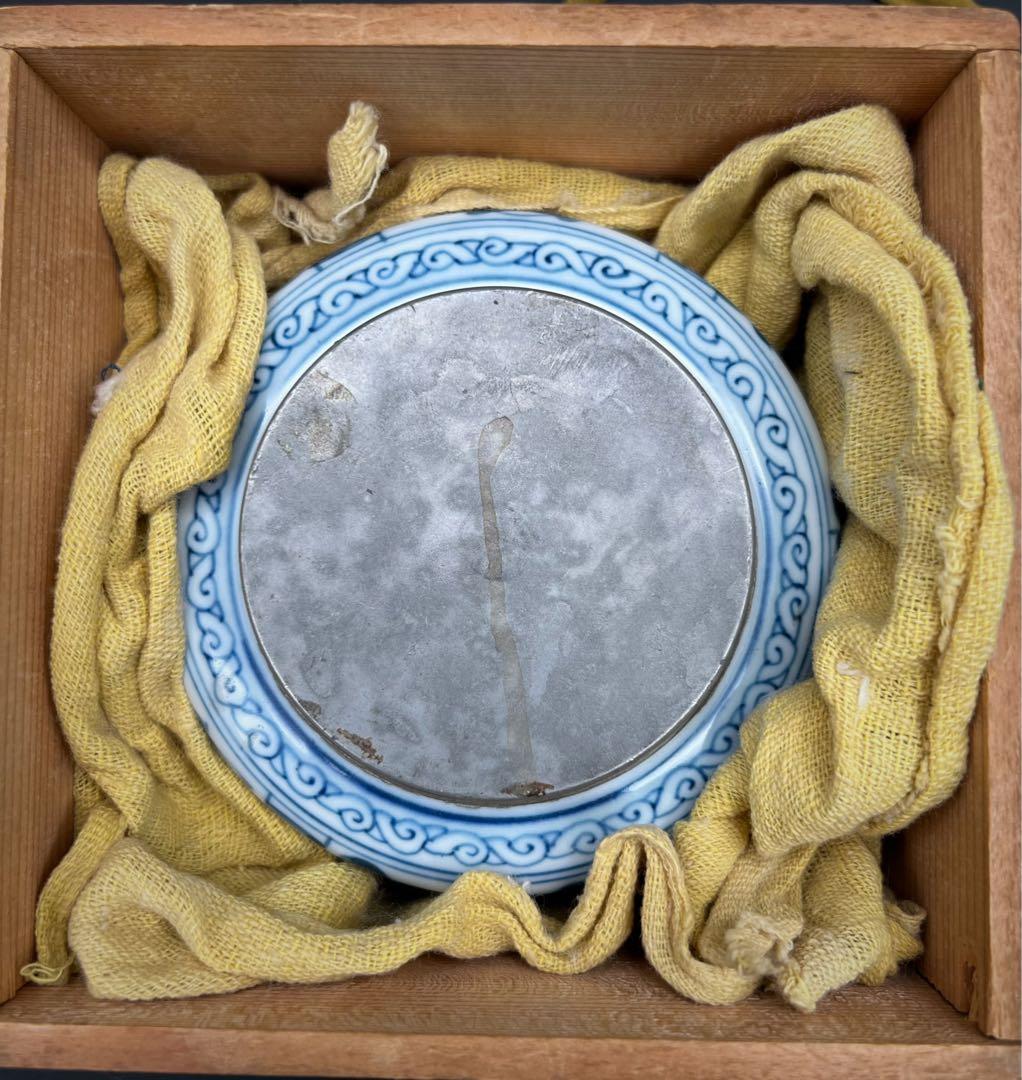 中国美術 古玩 青華染付 花鳥蝶々茶入 茶葉罐　煎茶道具 木箱付き