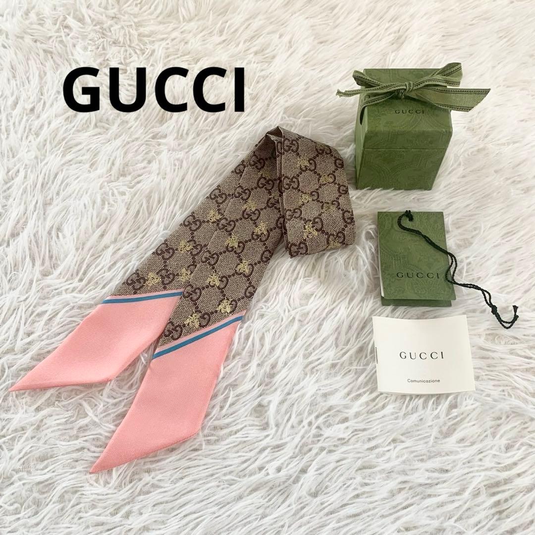 GUCCI　グッチ　ネックボウ　beeロゴ　GG柄　蜂　リボンスカーフ　ビー
