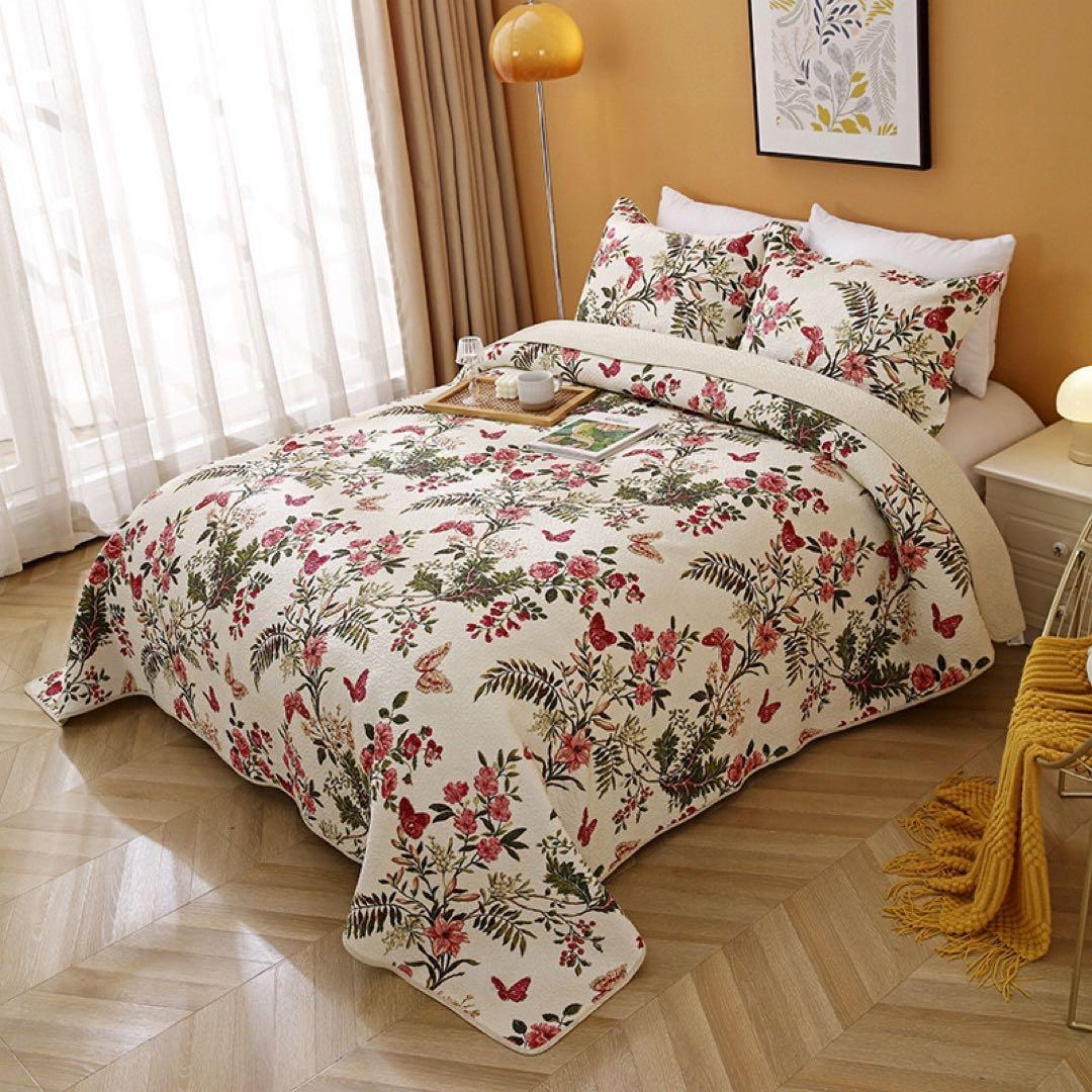 キルトベッドカバー3点セット綿マルチカバー キルティング 820