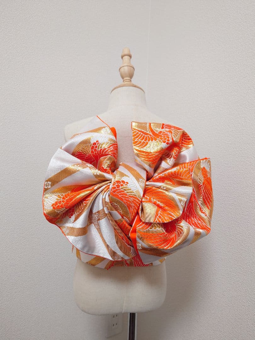 七五三　ハーフ成人式　ジュニア帯　袋帯からの作り帯　1点物　鶴柄　白系