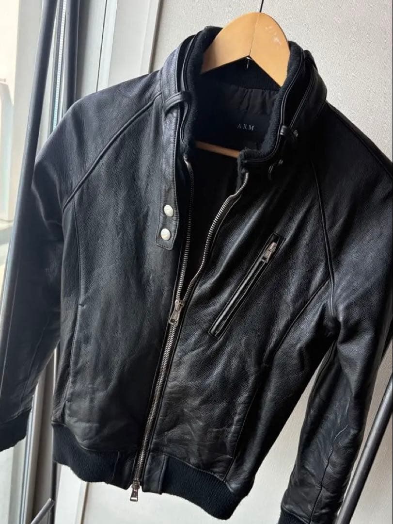 AKM 牛革レザー シングルライダースジャケット（S）