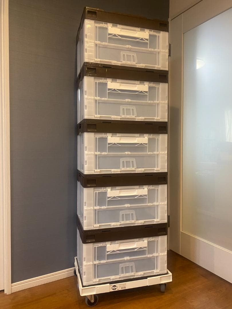 ASKUL 扉付折りたたみコンテナ 5段 50Lキャスター付き