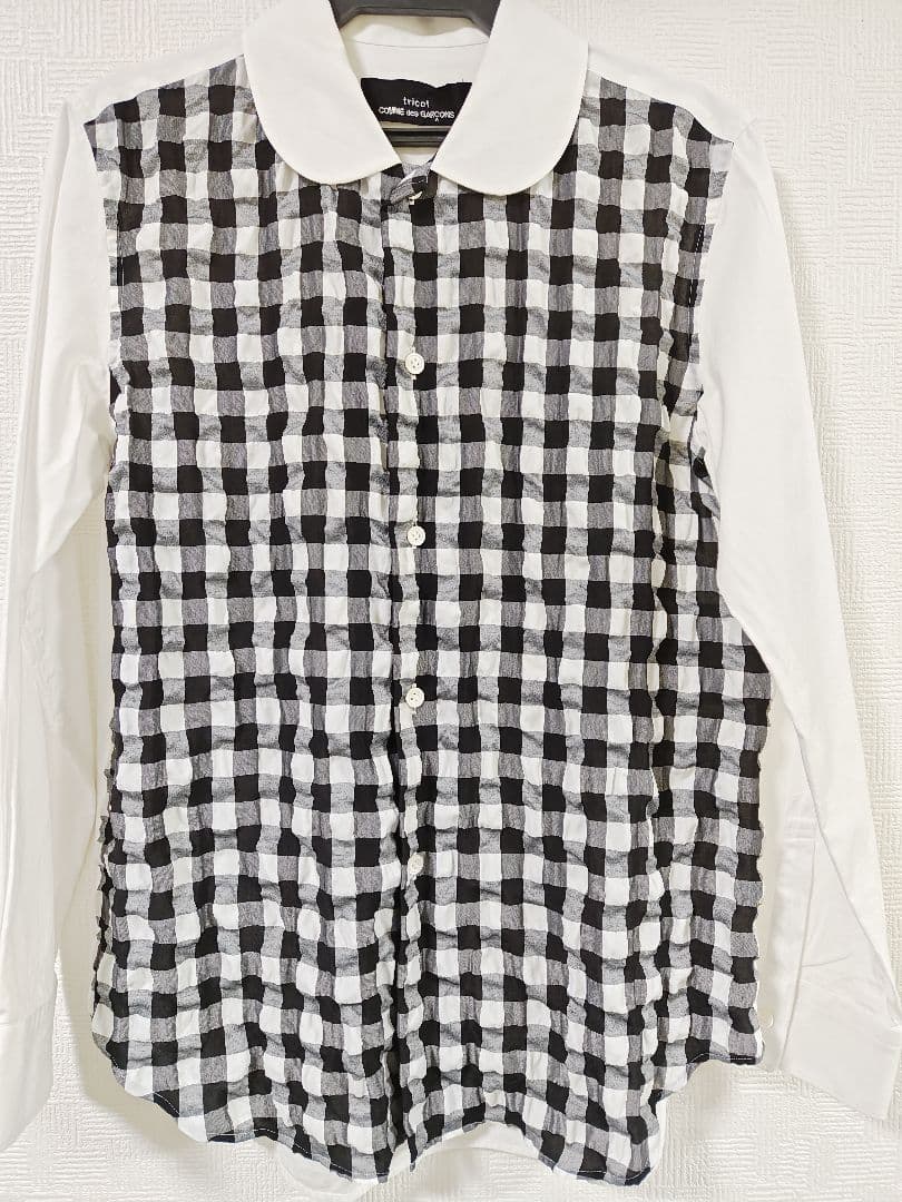 白黒チェック柄長袖シャツ