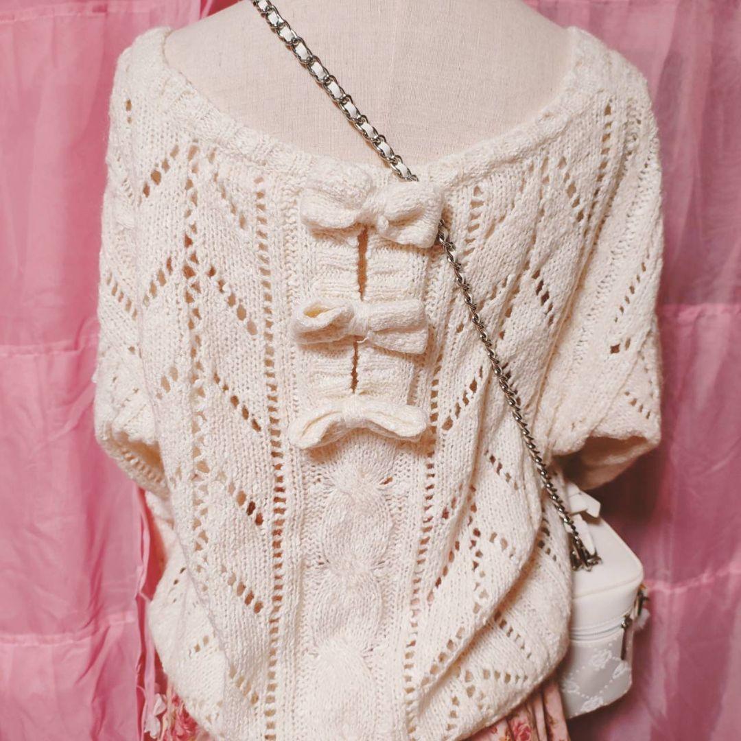 リズリサ アイボリー ニット オフショルダー バックリボン 姫ギャル y2k