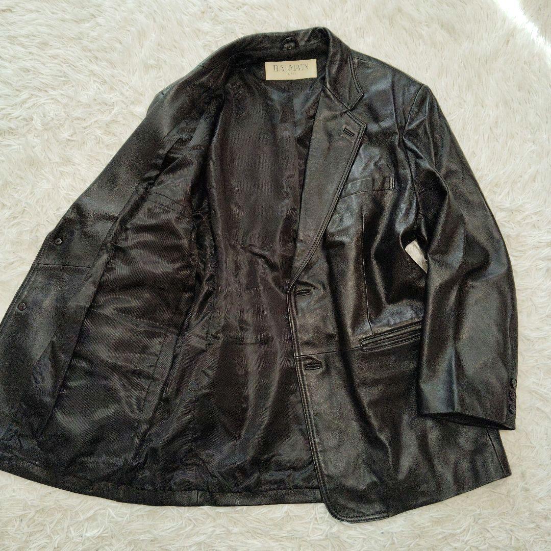 【美品】バルマン☆ラムレザー　Ｌサイズ　2B テーラードジャケット　ブラック