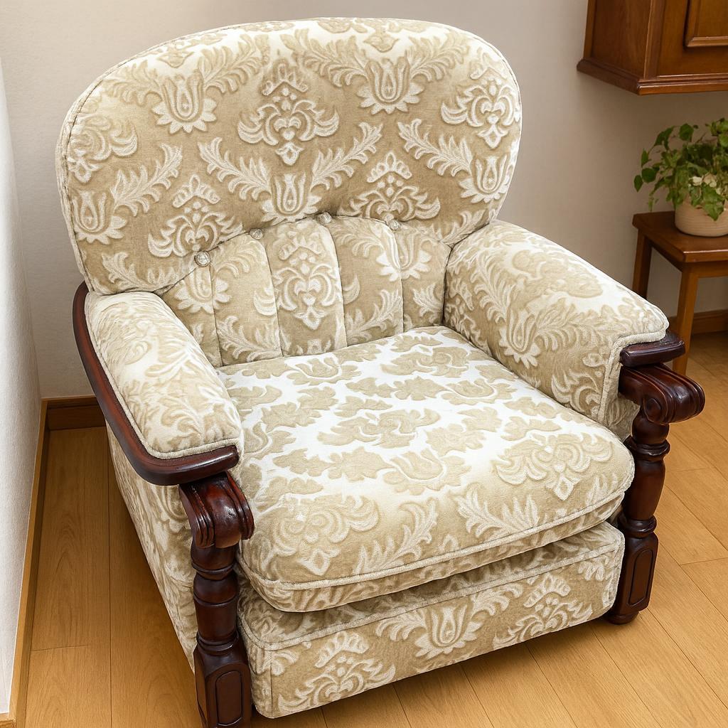 カリモク 金華山 花柄ベロアソファ 1人掛けソファ