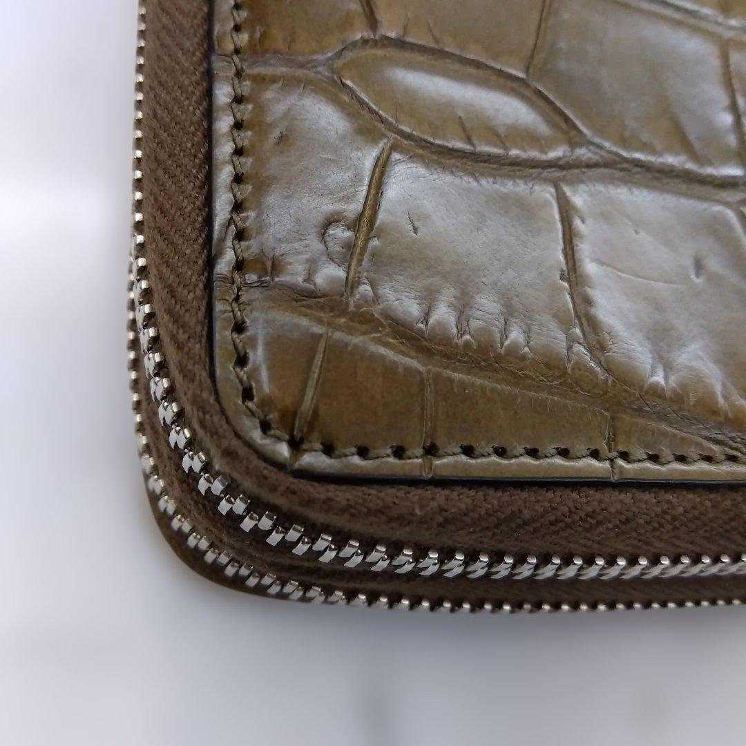 Gucci 本物クロコダイル ドキュメントケース 長財布 オリーブ 茶系