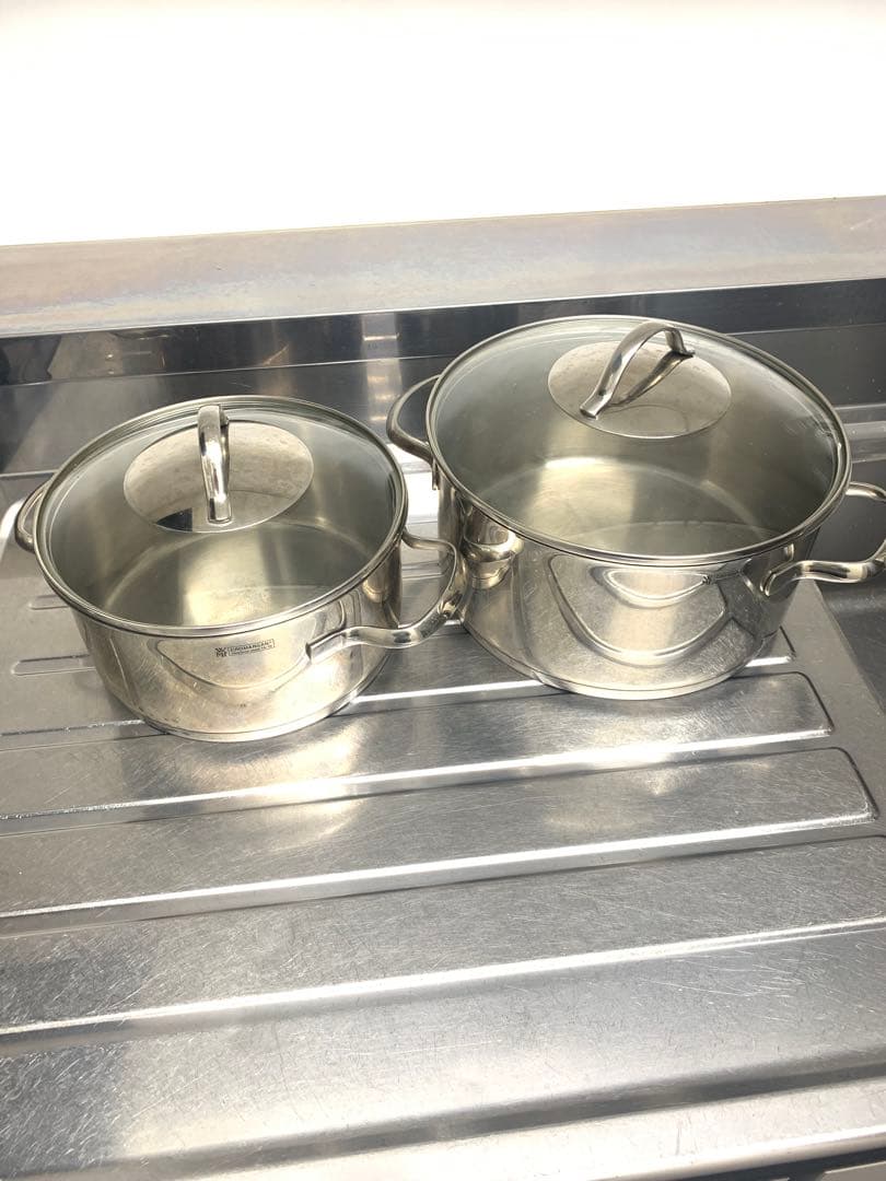 ステンレス製両手鍋2点セット