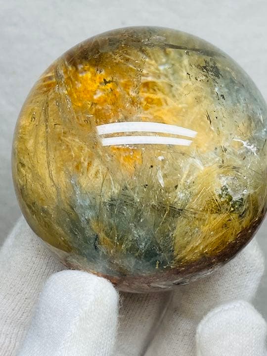 58.9㍉　タイチンルチルクォーツ　太陽発射ルチルクォーツ　グリンルチル　水晶球