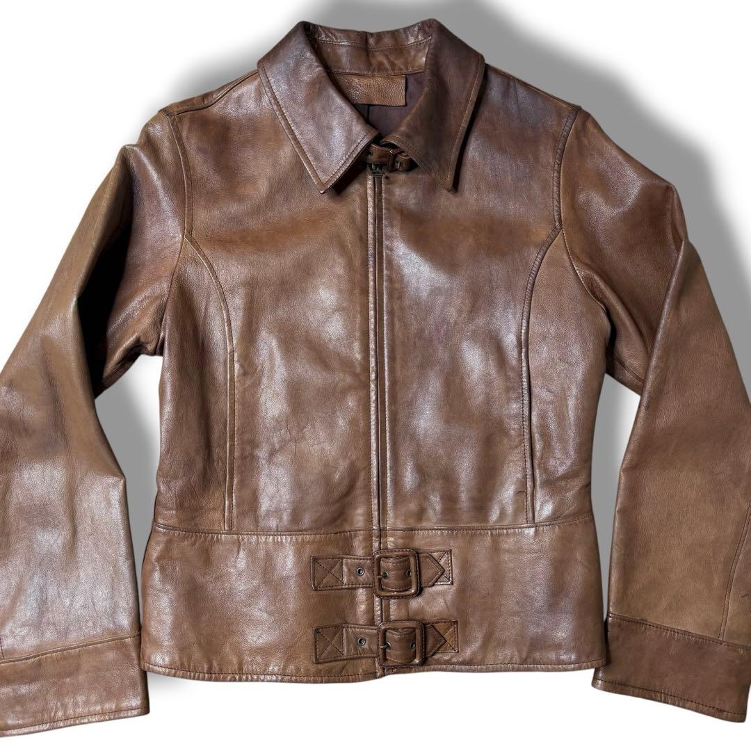 M位 genten シングルライダース レザージャケット ブラウン ライダース