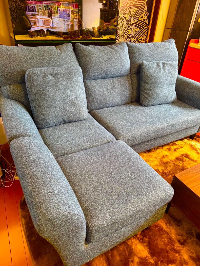 ニトリ 3人掛け ターコイズブルー カウチソファ センターテーブルセット