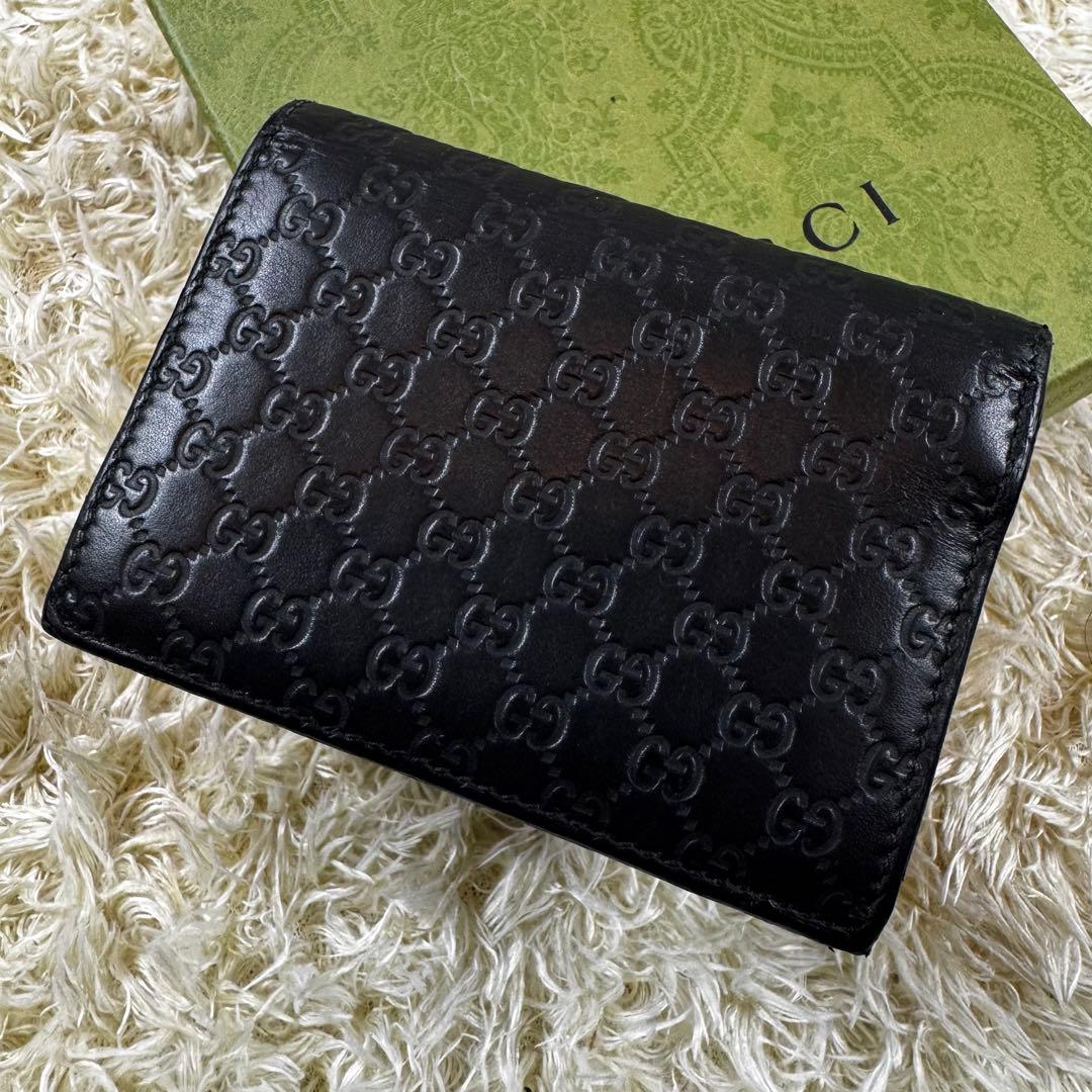 大人気✨グッチ　二つ折り財布　マイクロシマ　レザー　GG 本革　544474