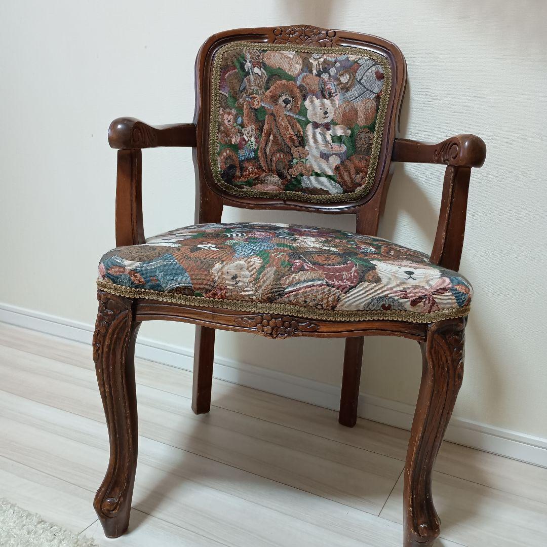 う*こ様 アンティーク テディベア柄 木製椅子