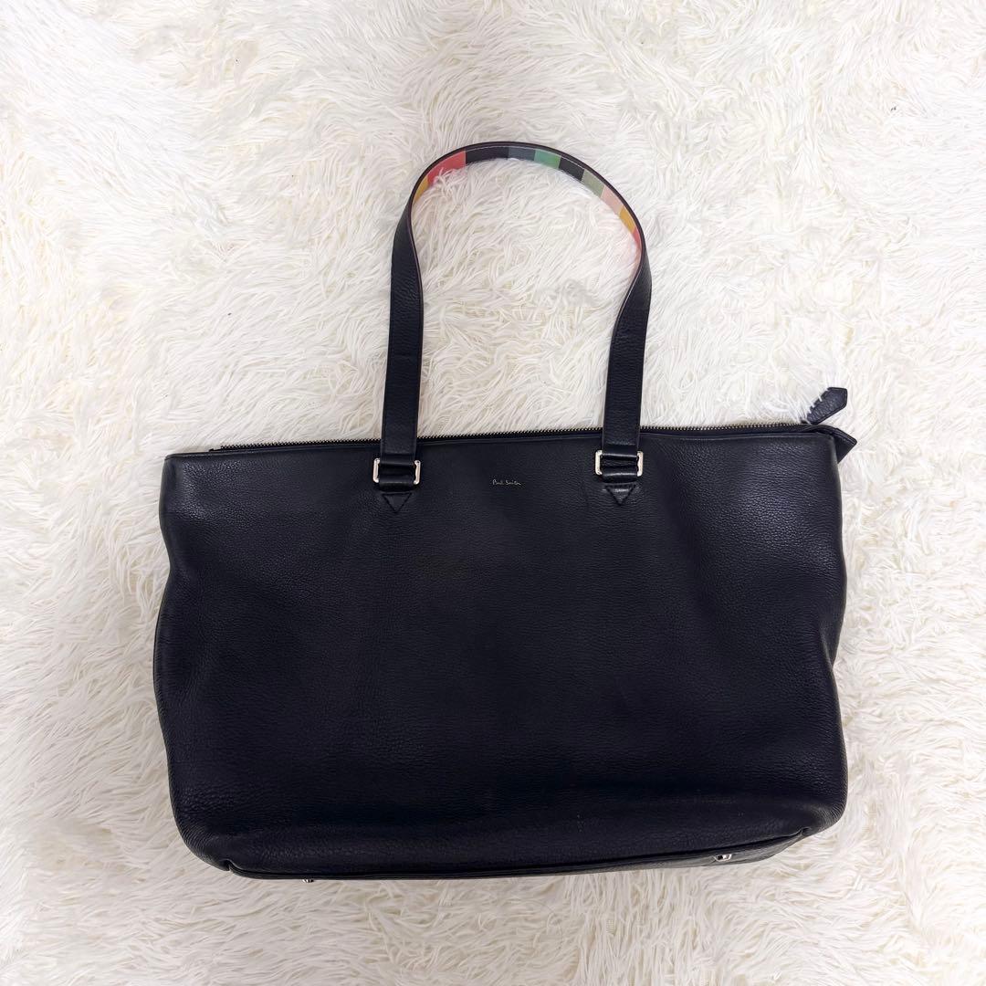 ✨美品✨ポールスミス トートバッグ シボ革 マルチストライプ A4可 肩掛け 黒