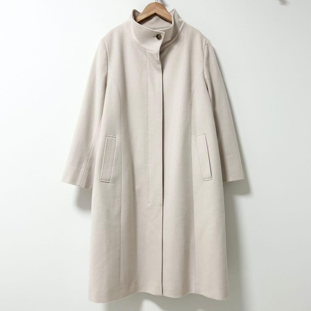 23区 ウールカシミヤビーバースタンドカラーコート　ベージュ　大きいサイズ50